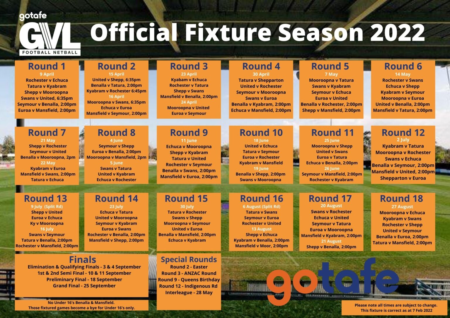 GOTAFE Goulburn Valley League Fixture Released for Season 2022 GOTAFE Goulburn Valley League Fixture Released for Season 2022